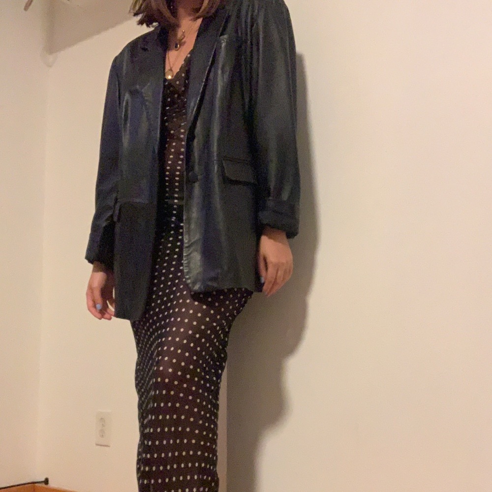 Vintage Black Leather Oversized Blazer Jacket